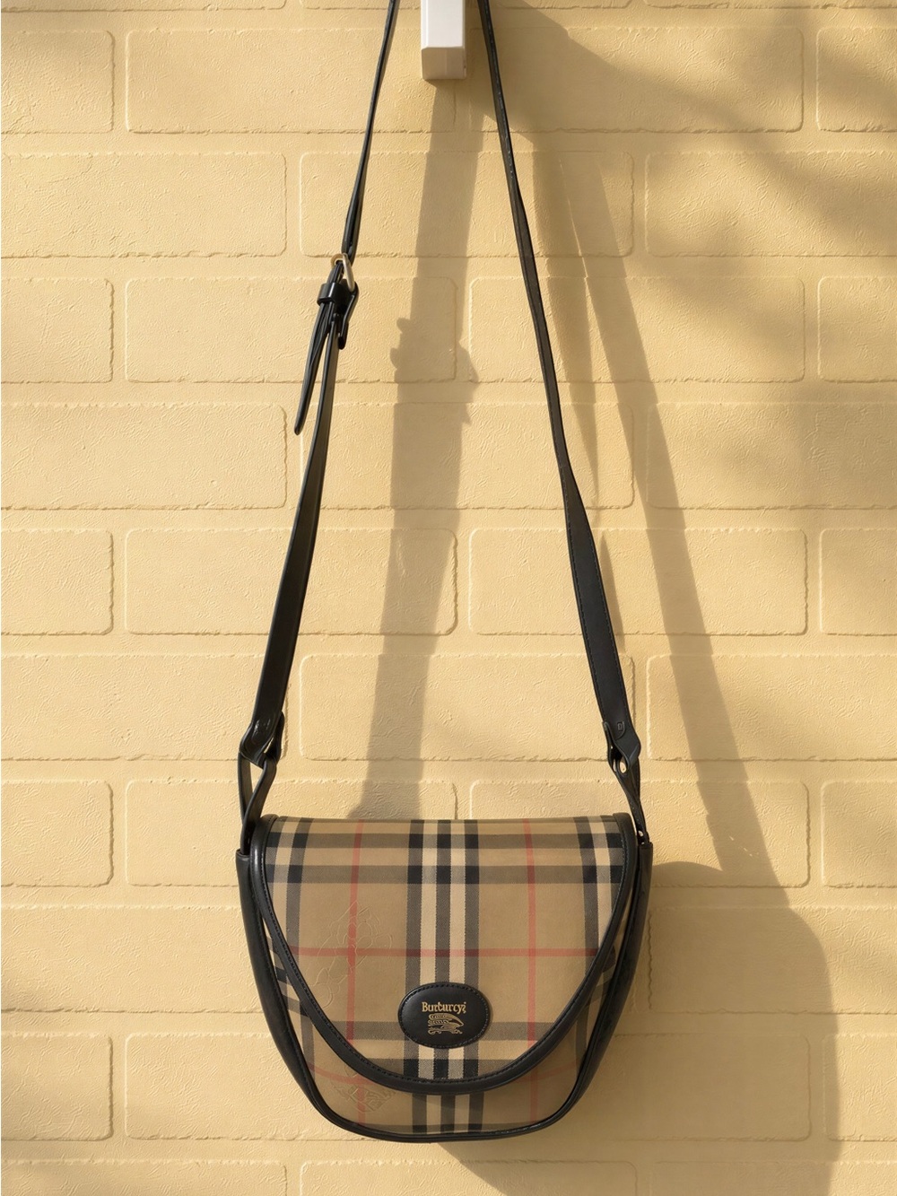 Burberry Tan Check Messenger Bag with Black Trim